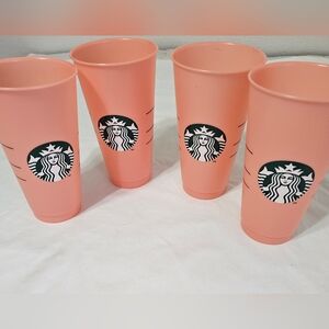 Starbucks Reusable Pink Coral Cold Cups Set of 4 | 16oz Summer Aesthetic Drinkwa